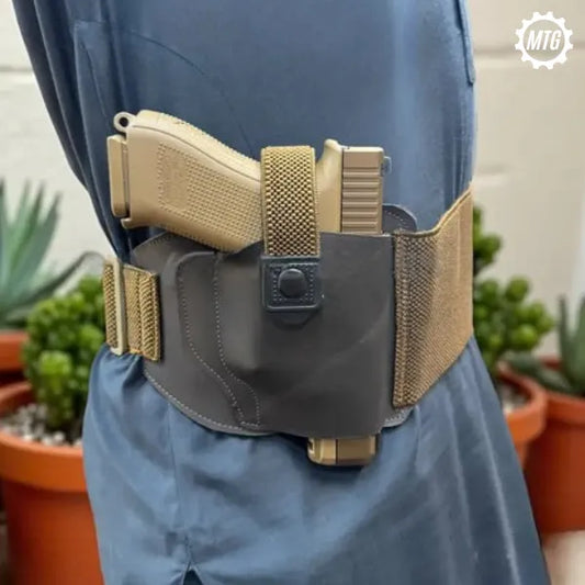 Pistol Holster Belt – Leather with Dual Magazine Holders + FREE Cleaning Kit
