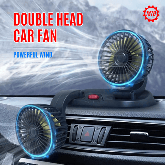 Dual Head Vehicle Fan – 360° Adjustable | Plug & Play