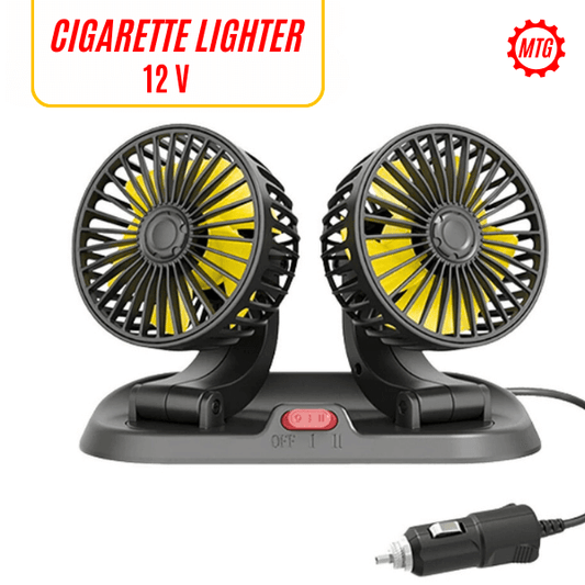 Dual Head Vehicle Fan – 360° Adjustable | Plug & Play