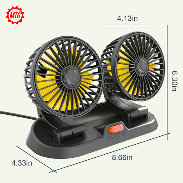 Dual Head Vehicle Fan – 360° Adjustable | Plug & Play