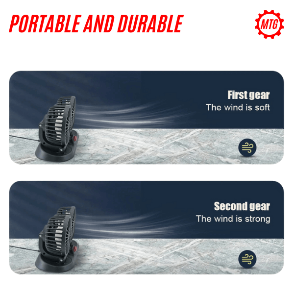 Dual Head Vehicle Fan – 360° Adjustable | Plug & Play