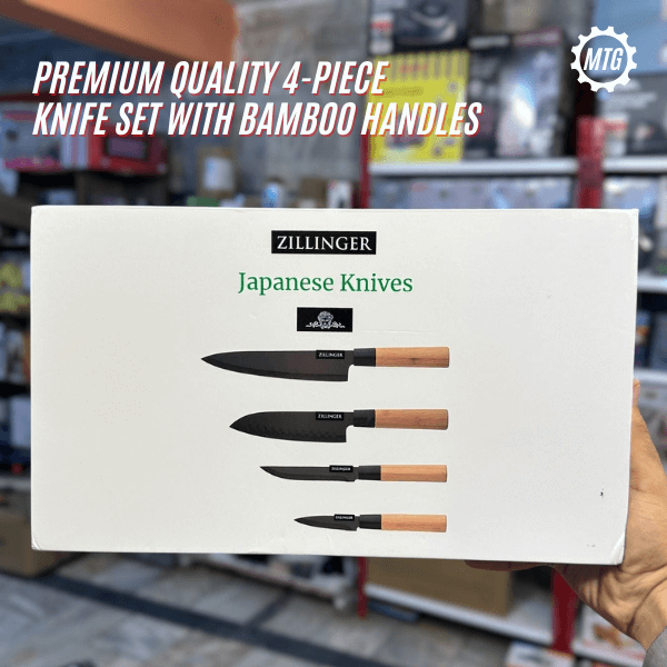 Japanese 4-Pcs Knife Set – Bamboo Handles & Stainless Steel