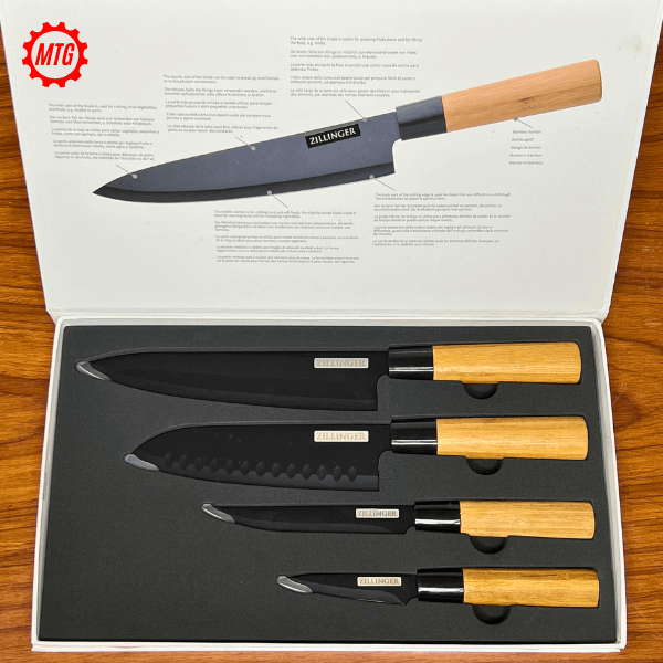 Japanese 4-Pcs Knife Set – Bamboo Handles & Stainless Steel