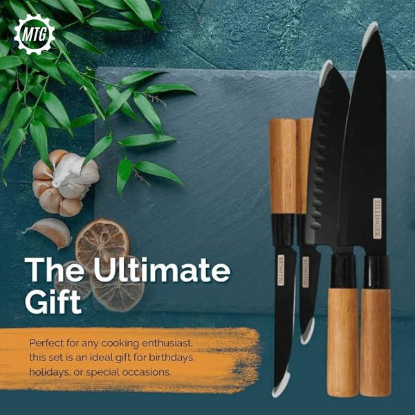 Japanese 4-Pcs Knife Set – Bamboo Handles & Stainless Steel