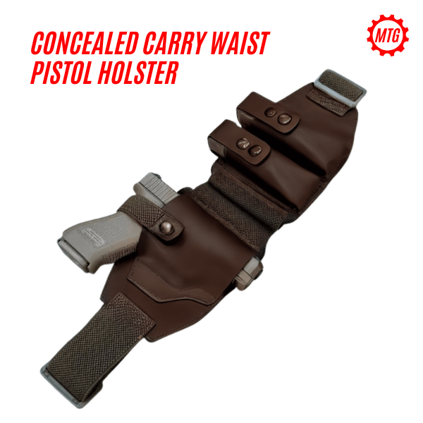 Pistol Holster Belt – Leather with Dual Magazine Holders