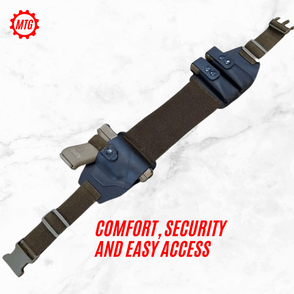 Pistol Holster Belt – Leather with Dual Magazine Holders