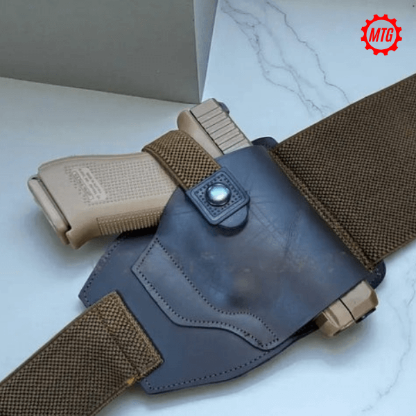 Pistol Holster Belt – Leather with Dual Magazine Holders