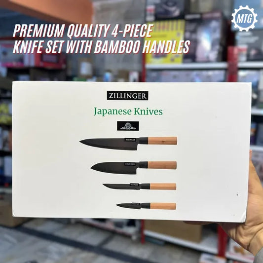 Japanese 4-Pcs Knife Set – Bamboo Handles & Stainless Steel
