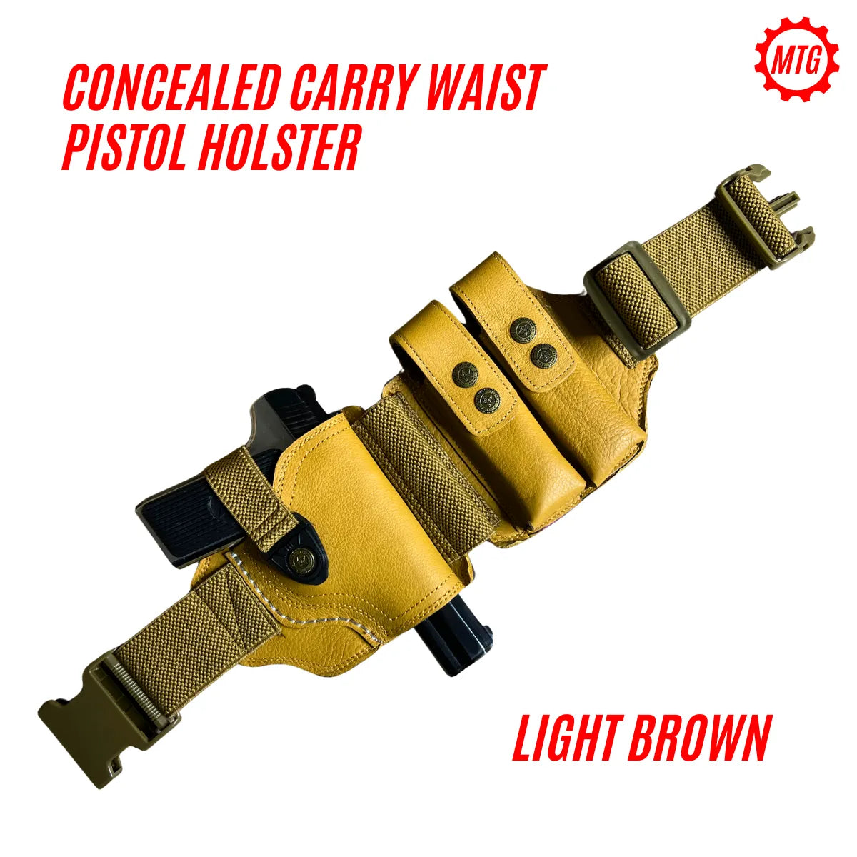 Pistol Holster Belt – Leather with Dual Magazine Holders + FREE Cleaning Kit