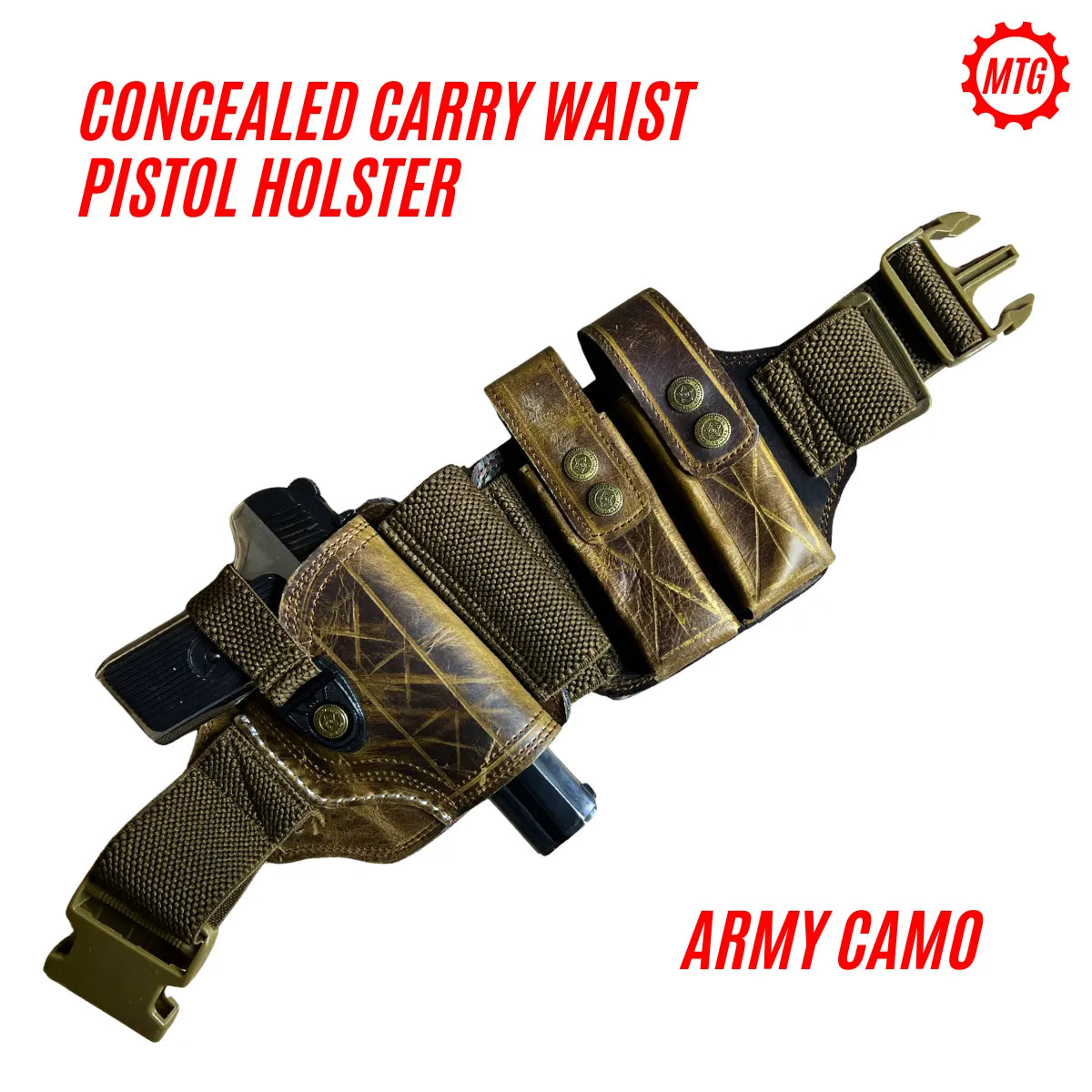 Pistol Holster Belt – Leather with Dual Magazine Holders