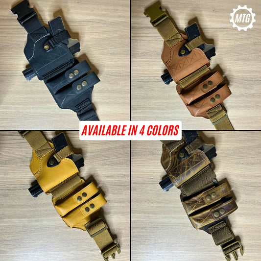 Pistol Holster Belt – Leather with Dual Magazine Holders