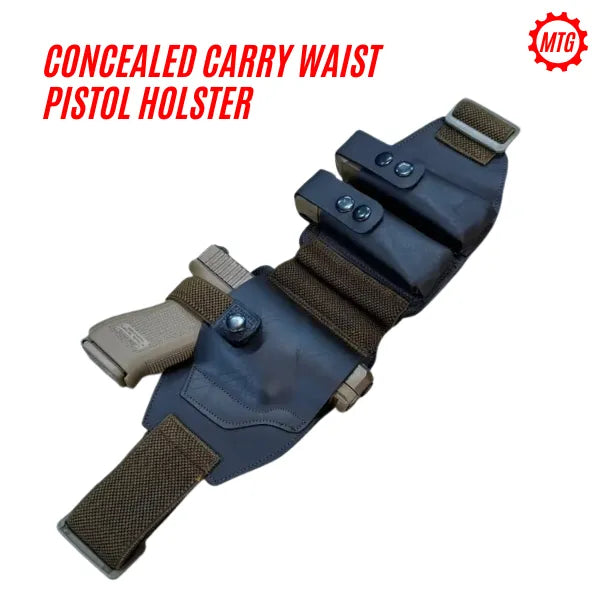 Pistol Holster Belt – Leather with Dual Magazine Holders + FREE Cleaning Kit