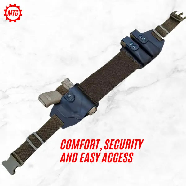 Pistol Holster Belt – Leather with Dual Magazine Holders + FREE Cleaning Kit