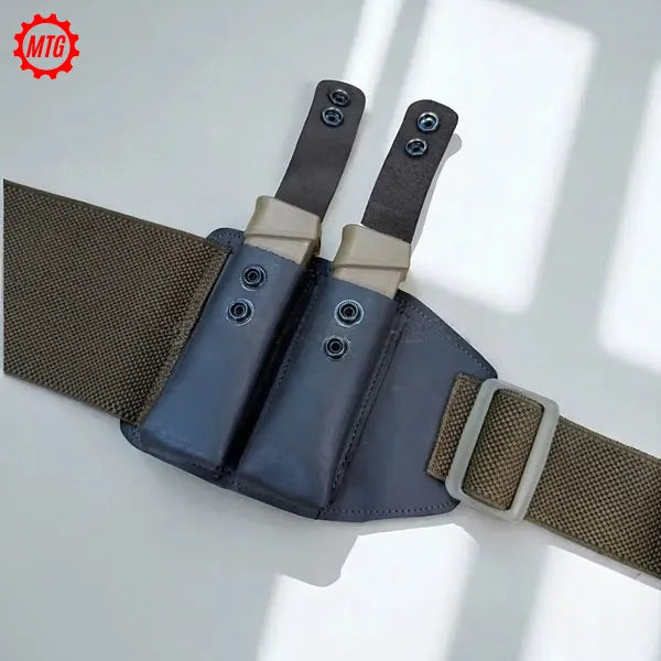 Pistol Holster Belt – Leather with Dual Magazine Holders + FREE Cleaning Kit