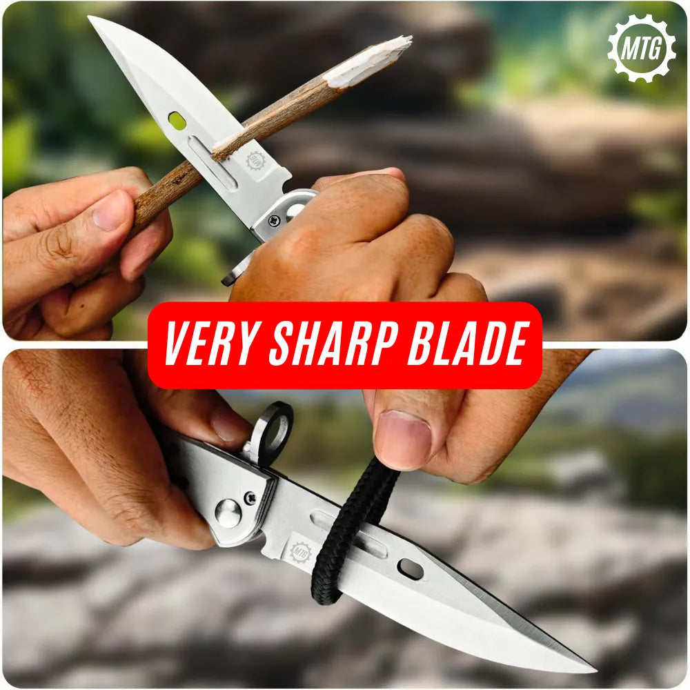 AK-47 Drop Point Automatic Switchblade Knife – Tactical Pocket Knife with Wood Handle
