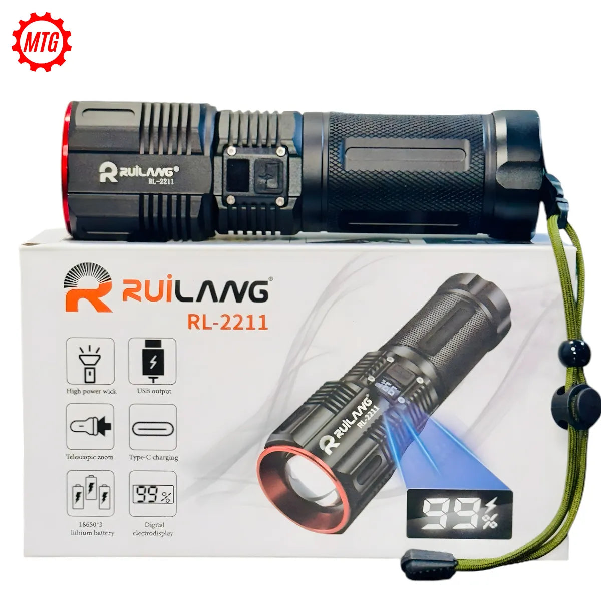 Original Ruilang RL-2211 Emergency Flashlight – Long Range Torch with Power Bank