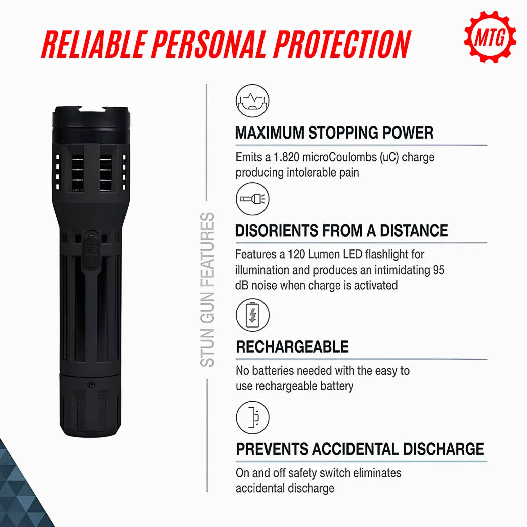 2-in-1 Taser with LED Flashlight - Rechargeable Stun Gun