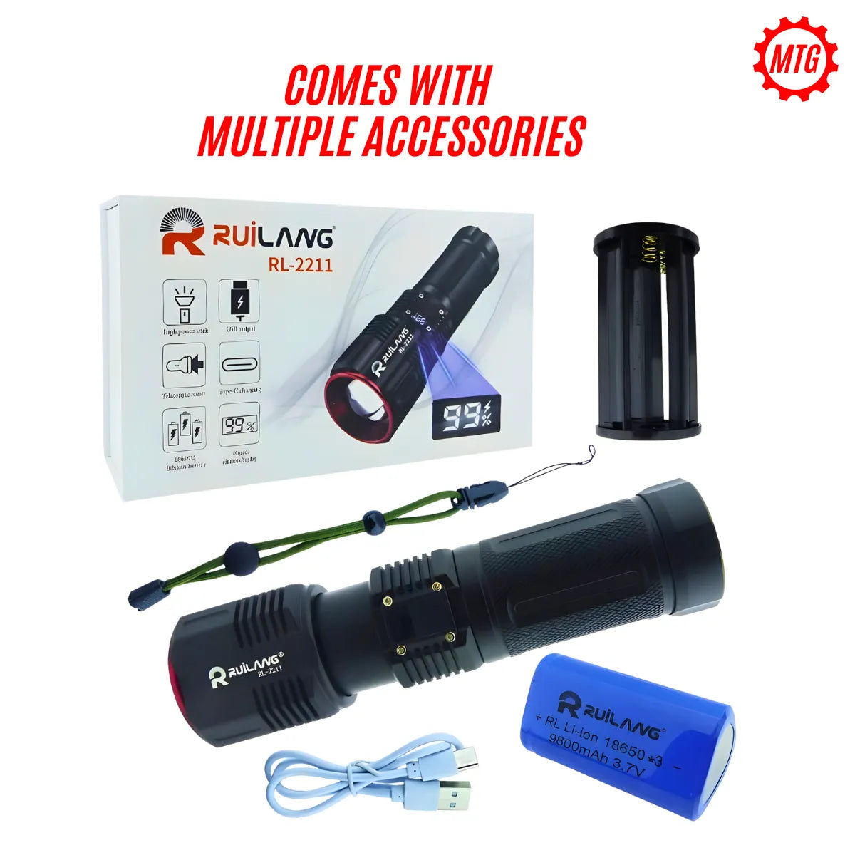 Original Ruilang RL-2211 Emergency Flashlight – Long Range Torch with Power Bank
