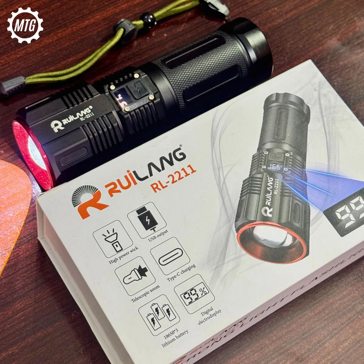 Original Ruilang RL-2211 Emergency Flashlight – Long Range Torch with Power Bank