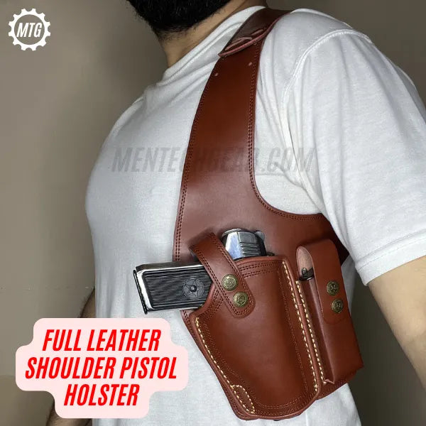 Premium Genuine Leather Pistol Holster – Single-Side Carry + FREE Cleaning Kit