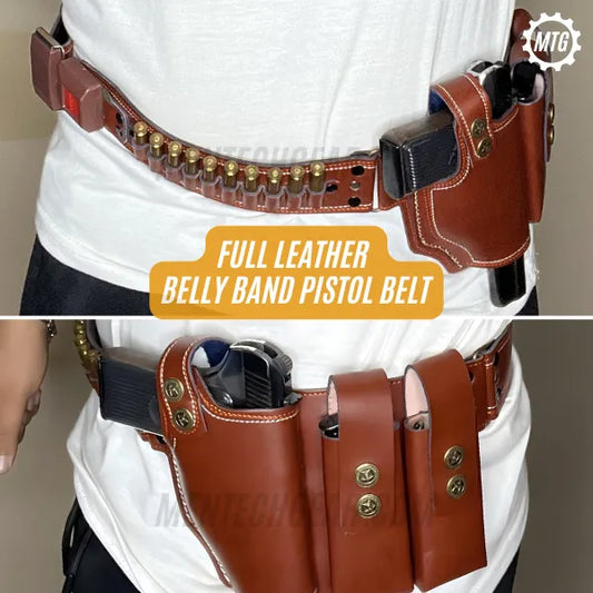 Full Genuine Leather Belly Band Holster – Adjustable Belt with Magazine + FREE Cleaning Kit