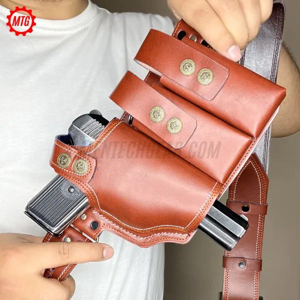 Full Genuine Leather Belly Band Holster – Adjustable Belt with Magazine + FREE Cleaning Kit