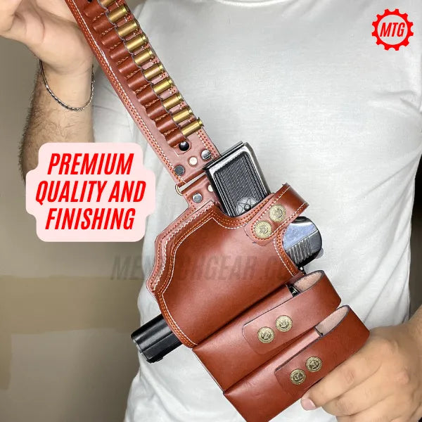 Full Genuine Leather Belly Band Holster – Adjustable Belt with Magazine + FREE Cleaning Kit
