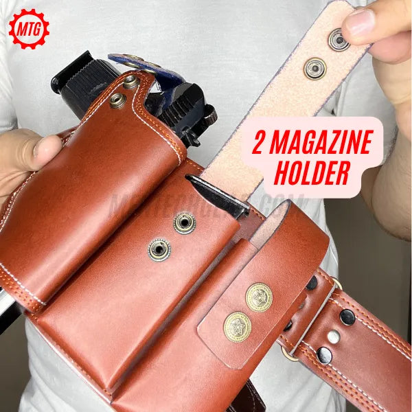 Full Genuine Leather Belly Band Holster – Adjustable Belt with Magazine + FREE Cleaning Kit