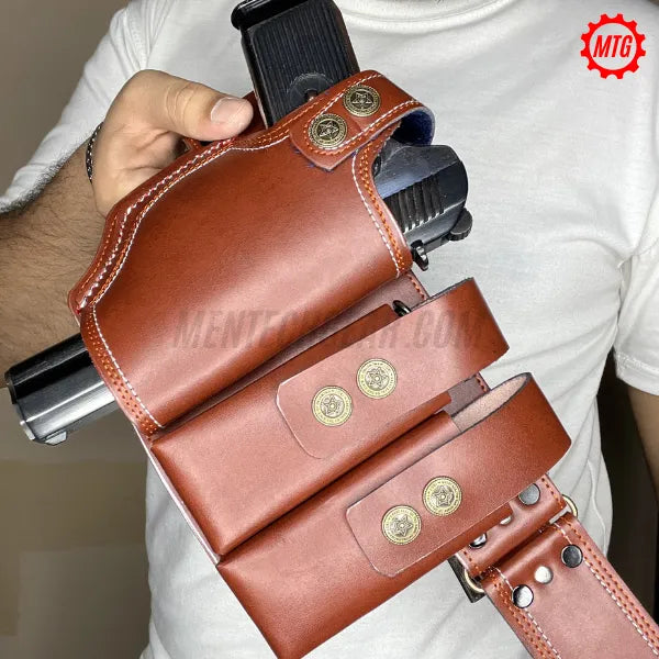 Full Genuine Leather Belly Band Holster – Adjustable Belt with Magazine + FREE Cleaning Kit
