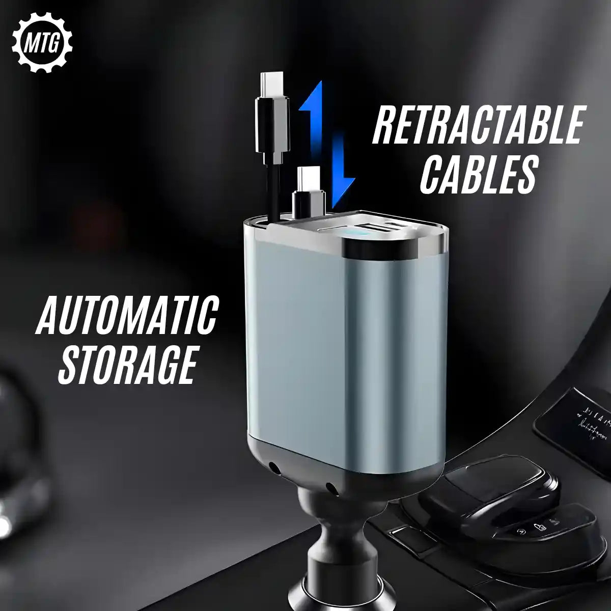 4-in-1 Retractable Car Charger – Fast Charging Adapter with Multi Cables