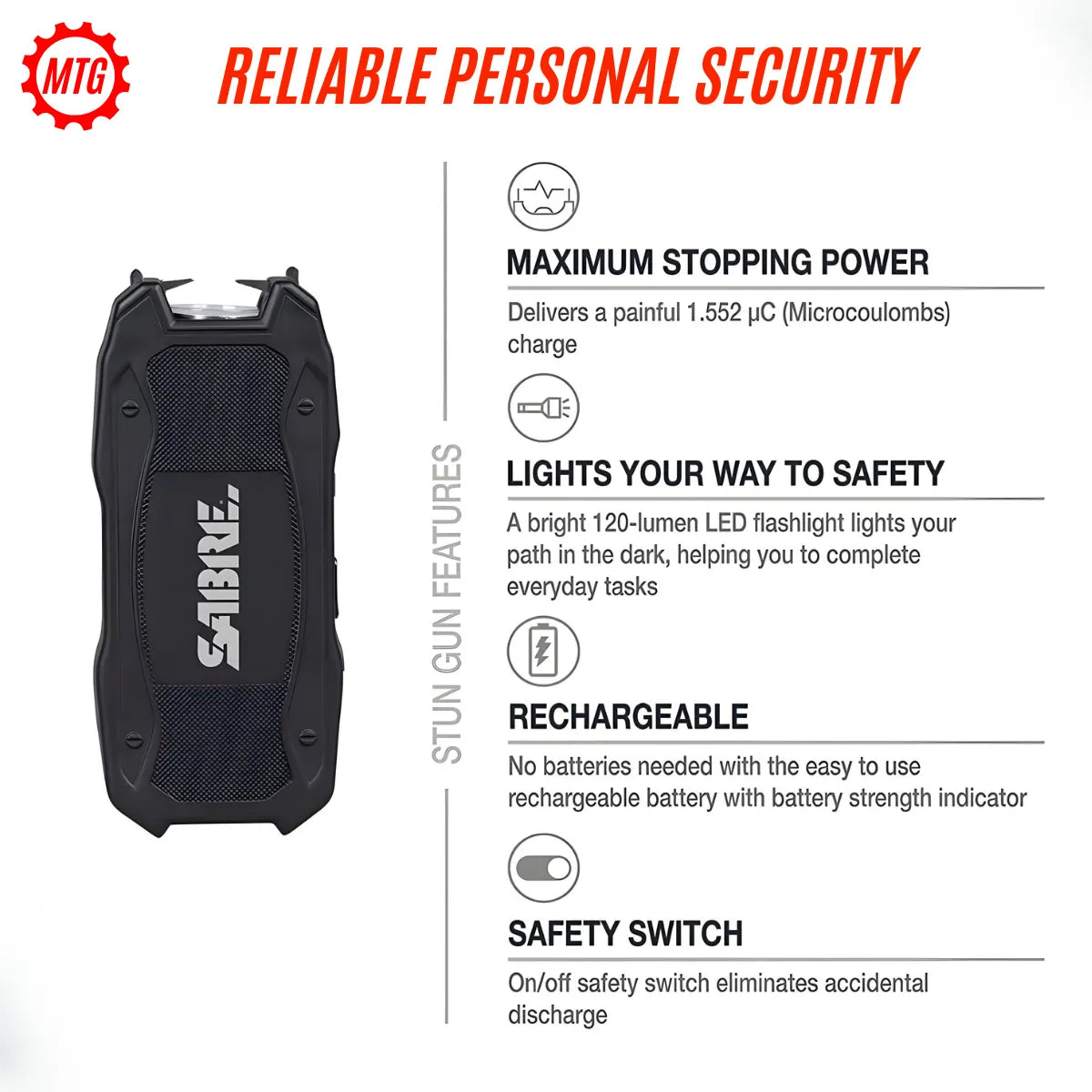 High-Voltage Stun Gun with Flashlight & Battery Indicator – Original Imported
