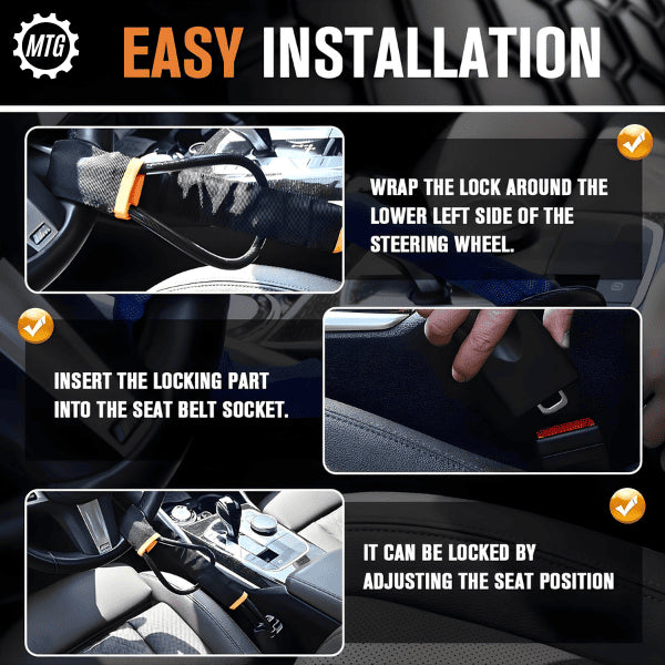 Seat Belt Steering Wheel Lock – Quick Locking Anti-Theft Strap