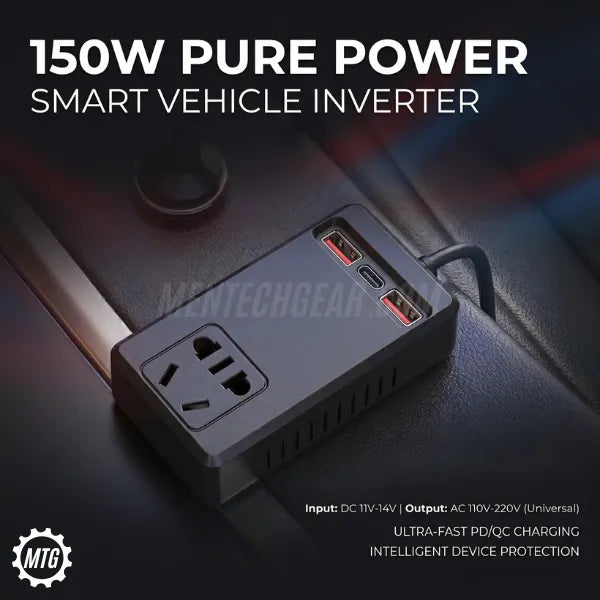150W Car Power Inverter – DC 12V/24V to 110V-220V Converter with Fast Charging