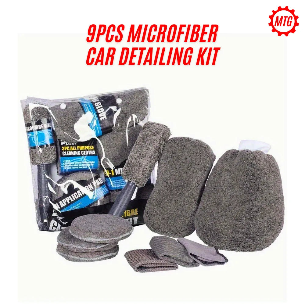 9-Piece Car Cleaning Kit – Premium Microfiber Detailing & Wash Set