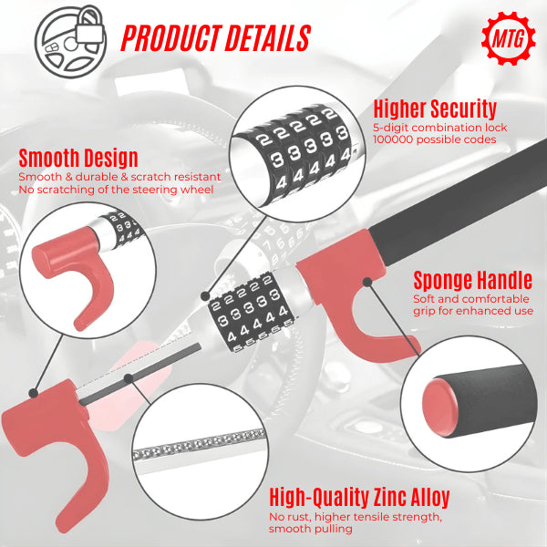 Premium 5-Digit Password Steering Lock – Heavy-Duty Anti-Theft Bar