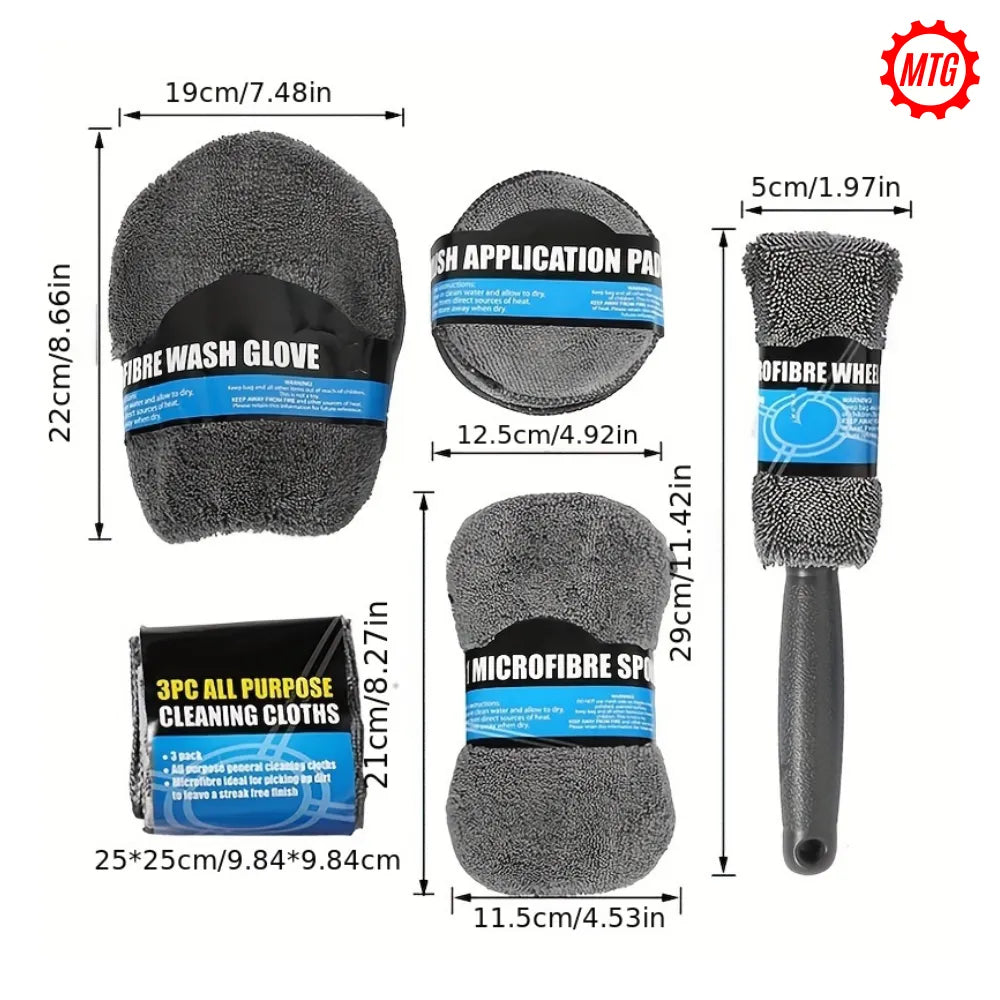 9-Piece Car Cleaning Kit – Premium Microfiber Detailing & Wash Set