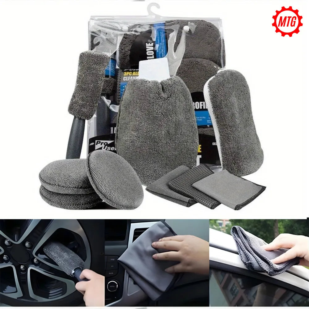 9-Piece Car Cleaning Kit – Premium Microfiber Detailing & Wash Set