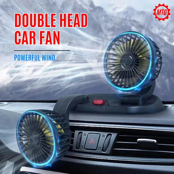 Dual Head Vehicle Fan – 360° Adjustable | Plug & Play