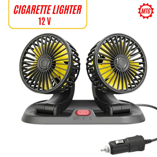 Dual Head Vehicle Fan – 360° Adjustable | Plug & Play