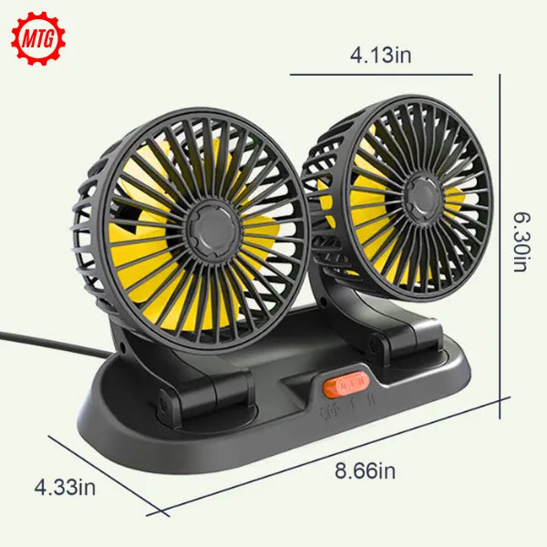 Dual Head Vehicle Fan – 360° Adjustable | Plug & Play