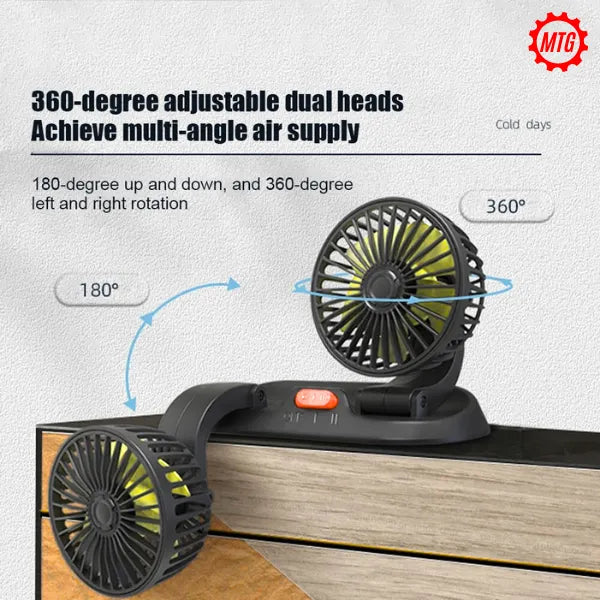 Dual Head Vehicle Fan – 360° Adjustable | Plug & Play