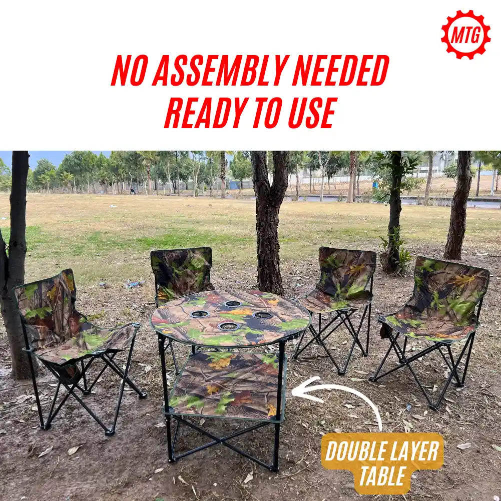 Imported Folding Chair Set with Double-Layer Table – Portable Outdoor Camping Chairs Set