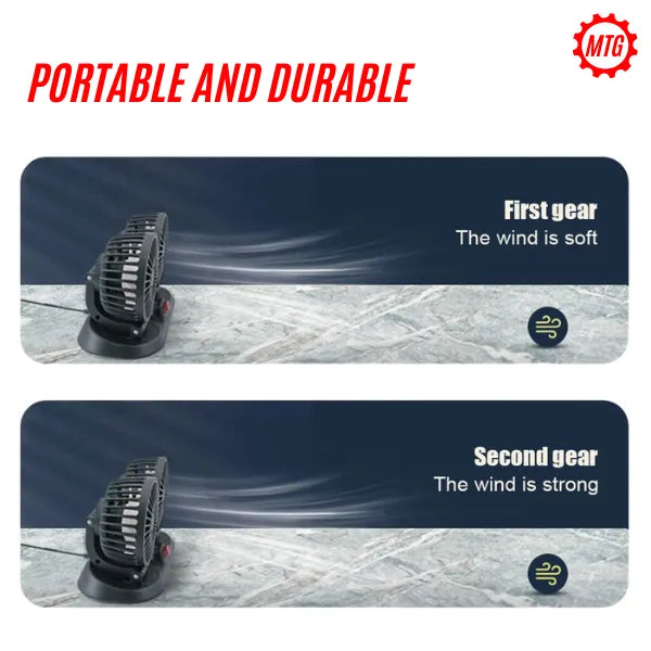 Dual Head Vehicle Fan – 360° Adjustable | Plug & Play