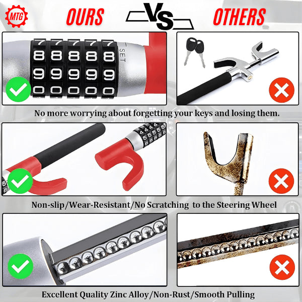 Premium 5-Digit Password Steering Lock – Heavy-Duty Anti-Theft Bar