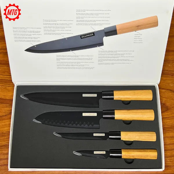 Japanese 4-Pcs Knife Set – Bamboo Handles & Stainless Steel