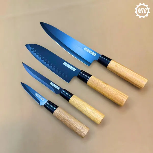 Japanese 4-Pcs Knife Set – Bamboo Handles & Stainless Steel