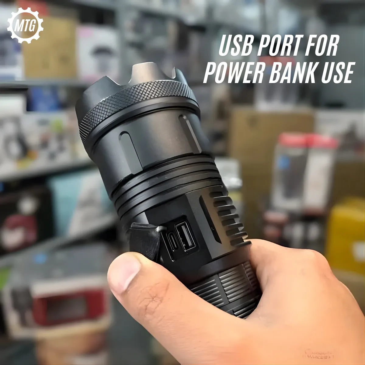 5000 Lumens White Laser Flashlight – Heavy-Duty Torch with Power Bank & Zoom