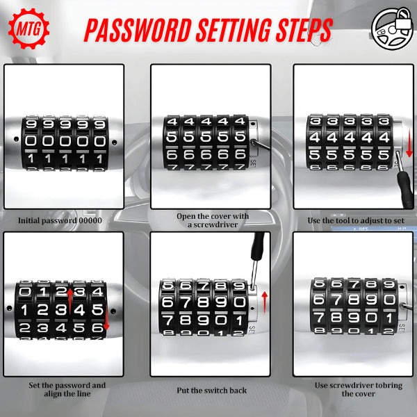 Premium 5-Digit Password Steering Lock – Heavy-Duty Anti-Theft Bar
