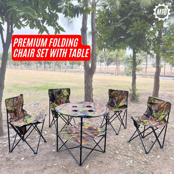 Imported Folding Chair Set with Double-Layer Table – Portable Outdoor Camping Chairs Set